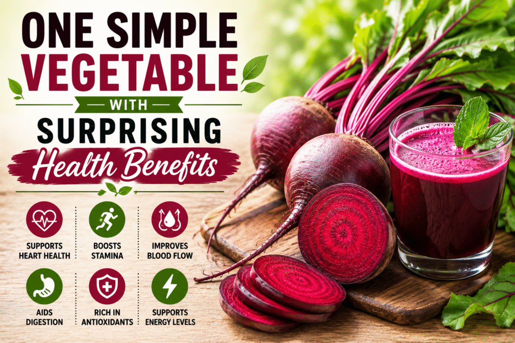 Fresh beetroot showing one simple vegetable with surprising health benefits for heart health, energy, and digestion.