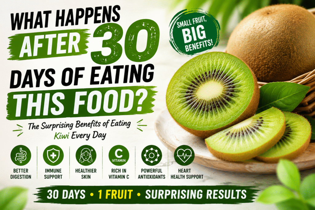 Fresh kiwi fruit illustrating what happens after 30 days of eating this food and its health benefits.