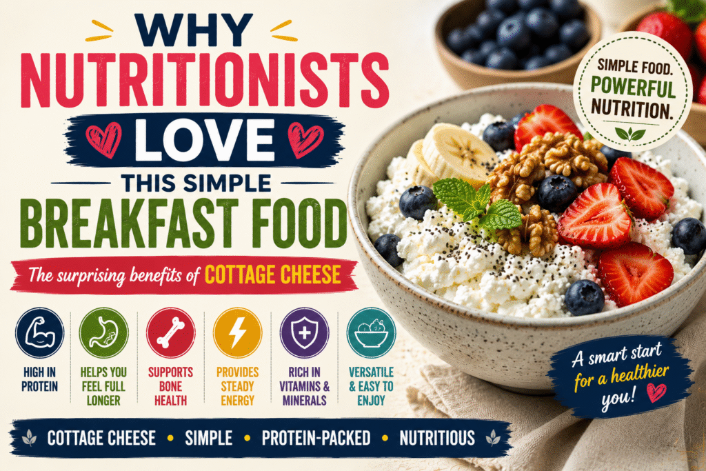 A bowl of cottage cheese with fresh fruit illustrating why nutritionists love this simple breakfast food.