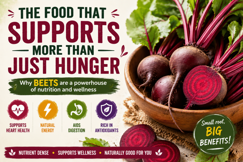Fresh beets and sliced beetroot showcasing the food that supports more than just hunger and its nutritional benefits.