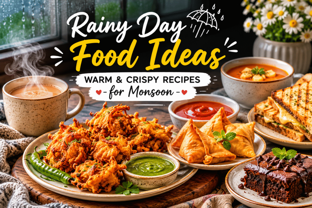 Rainy day food ideas with crispy pakoras and tea