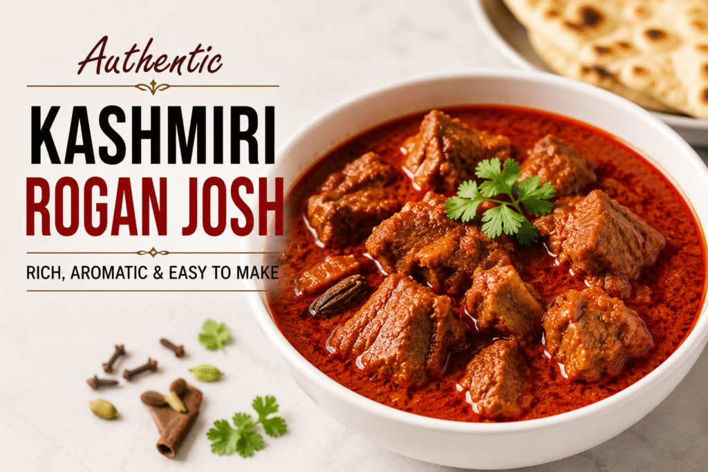 Authentic Kashmiri Rogan Josh served with basmati rice