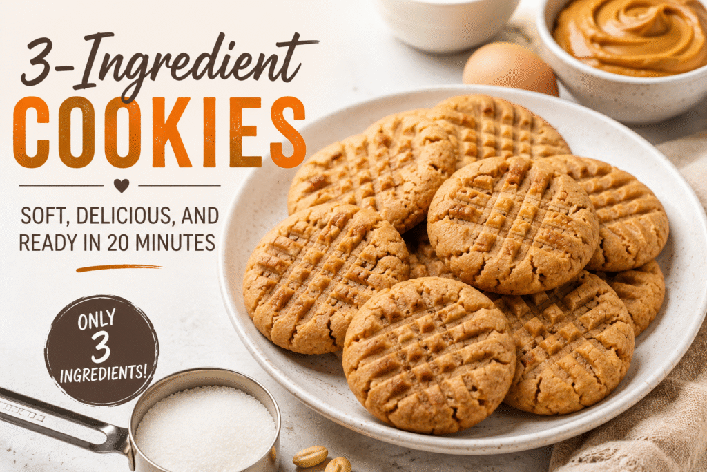 Freshly baked 3 ingredient peanut butter cookies cooling on a wire rack. 