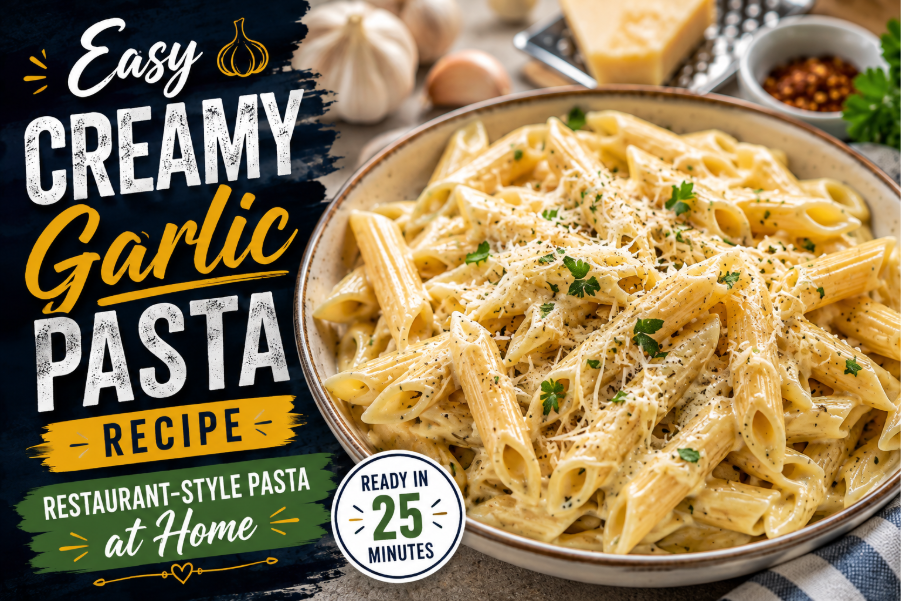 Creamy garlic pasta with Parmesan, fresh parsley, and black pepper served in a bowl. 