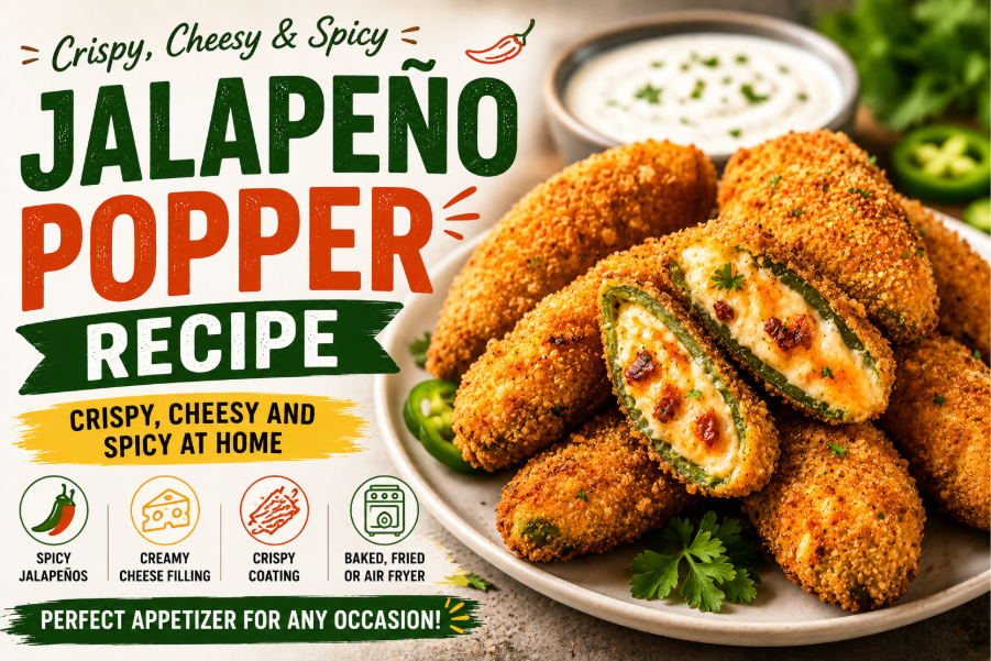 Crispy jalapeño poppers filled with melted cream cheese and cheddar 