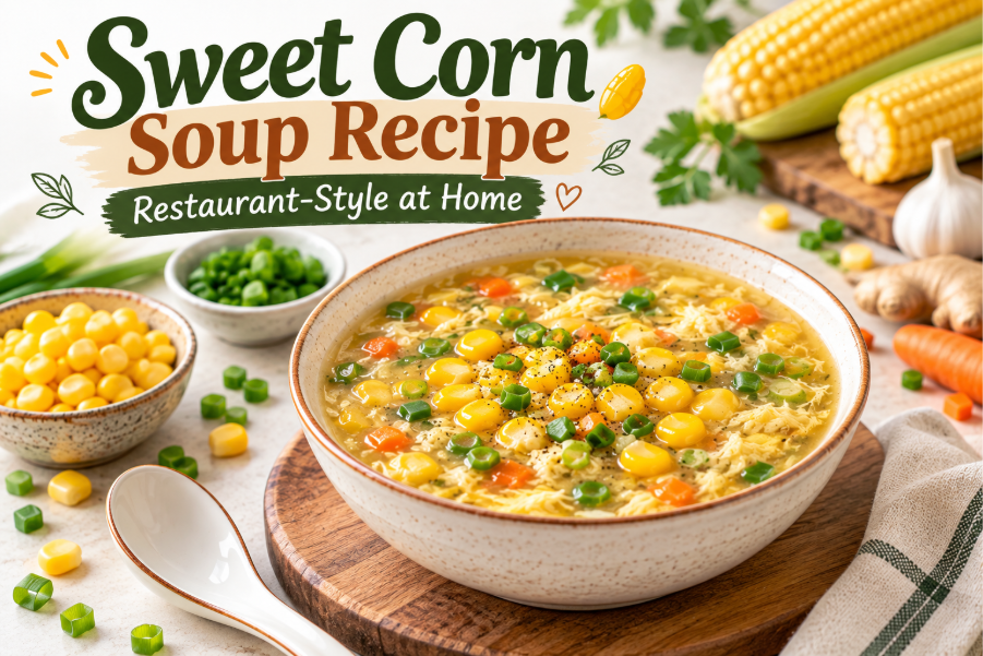 Restaurant-style sweet corn soup with vegetables and spring onions 